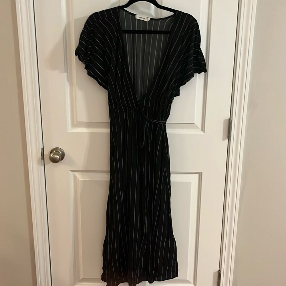 EUC-Charlotte Striped Maxi Wrap Dress, Black and White